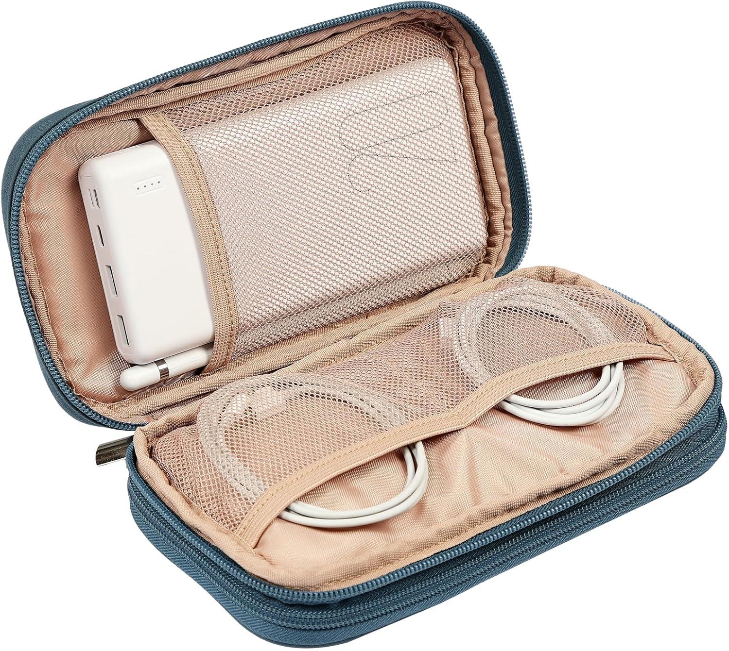 imageNISHEL Travel Cord Organizer Case Double Layers Tech Electronic Bag Essentials for Charger Cable Phone Flash drive Large PurpleLakeBlue