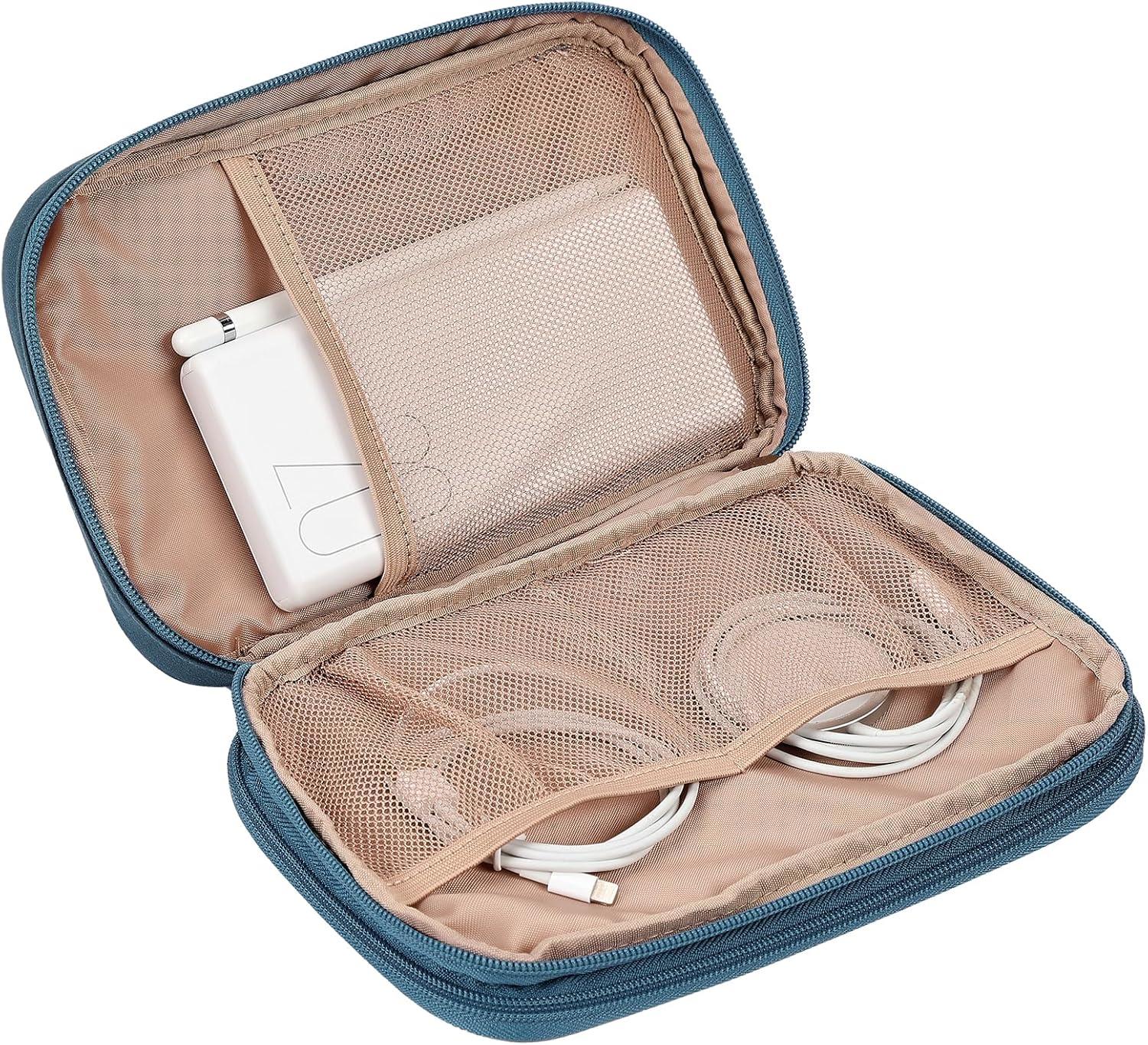 imageNISHEL Travel Cord Organizer Case Double Layers Tech Electronic Bag Essentials for Charger Cable Phone Flash drive Large PurpleLakeBlue