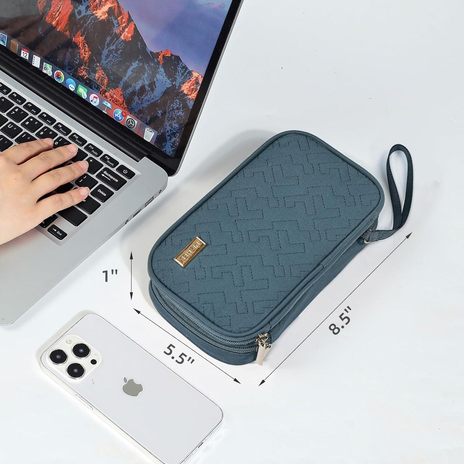 imageNISHEL Travel Cord Organizer Case Double Layers Tech Electronic Bag Essentials for Charger Cable Phone Flash drive Large PurpleLakeBlue