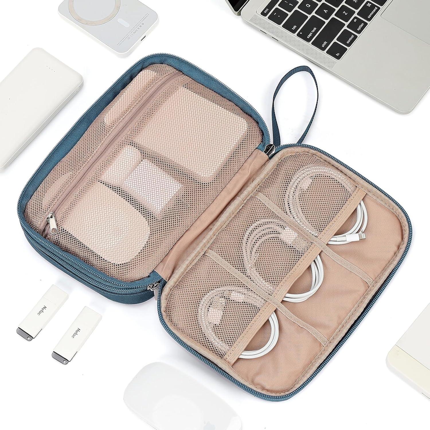 imageNISHEL Travel Cord Organizer Case Double Layers Tech Electronic Bag Essentials for Charger Cable Phone Flash drive Large PurpleLakeBlue