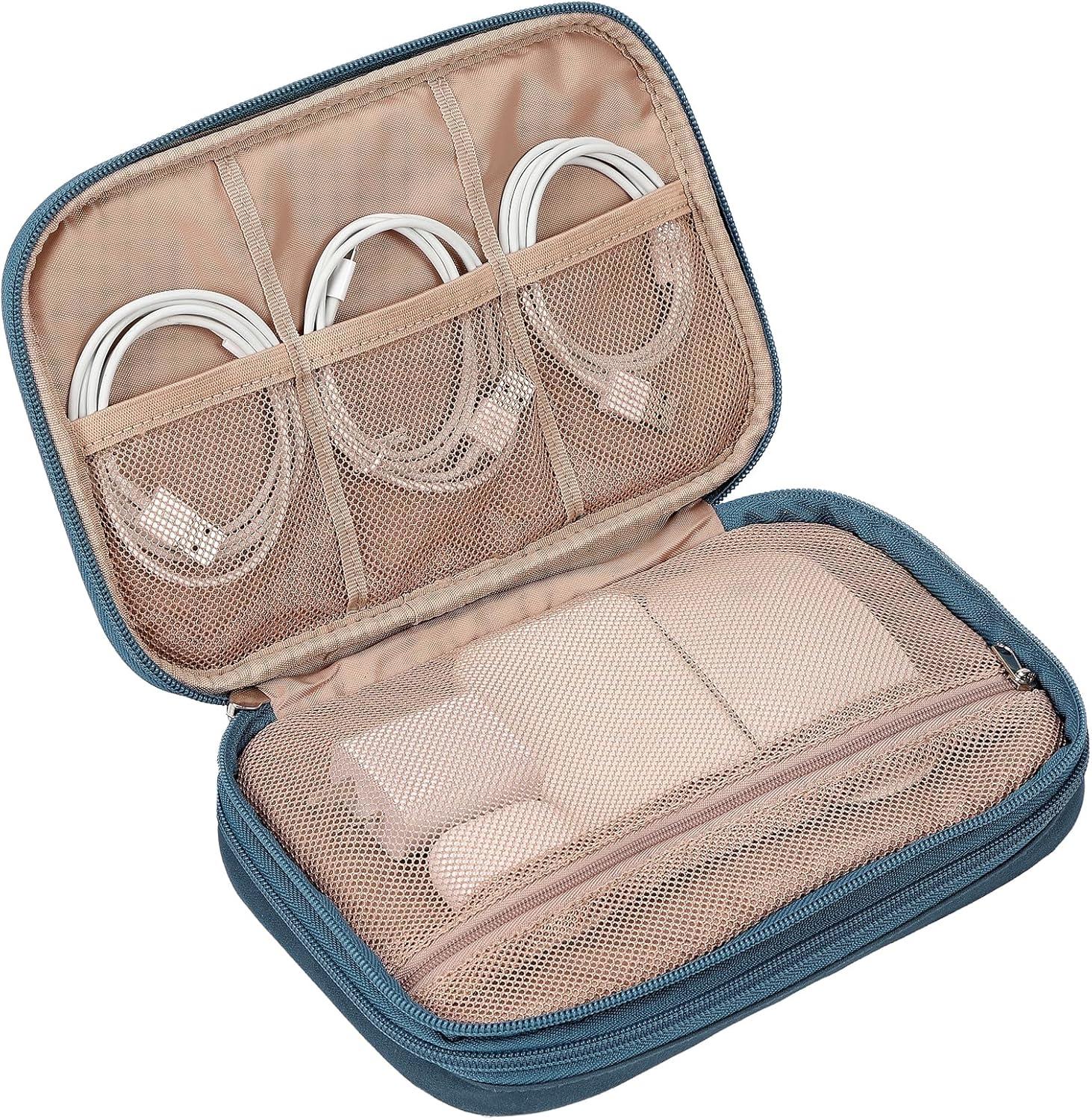 imageNISHEL Travel Cord Organizer Case Double Layers Tech Electronic Bag Essentials for Charger Cable Phone Flash drive Large PurpleLakeBlue