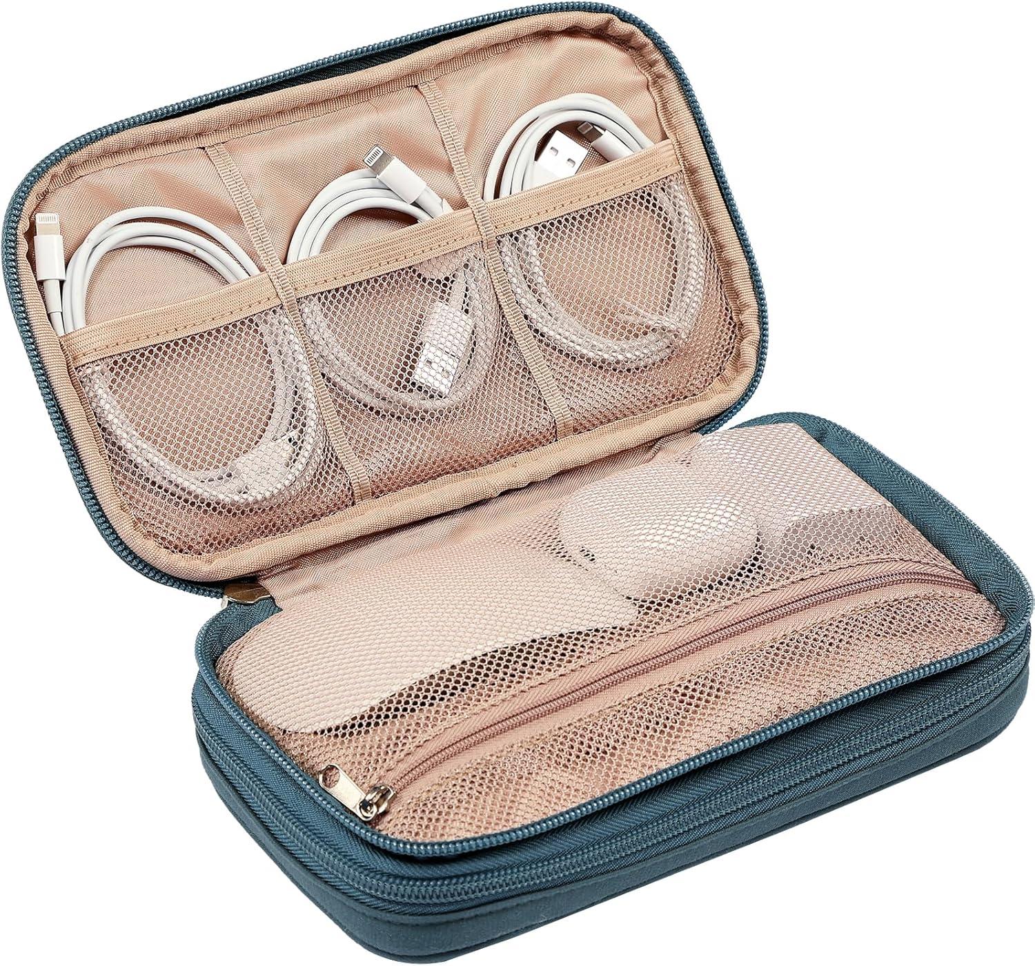 imageNISHEL Travel Cord Organizer Case Double Layers Tech Electronic Bag Essentials for Charger Cable Phone Flash drive Large PurpleLakeBlue