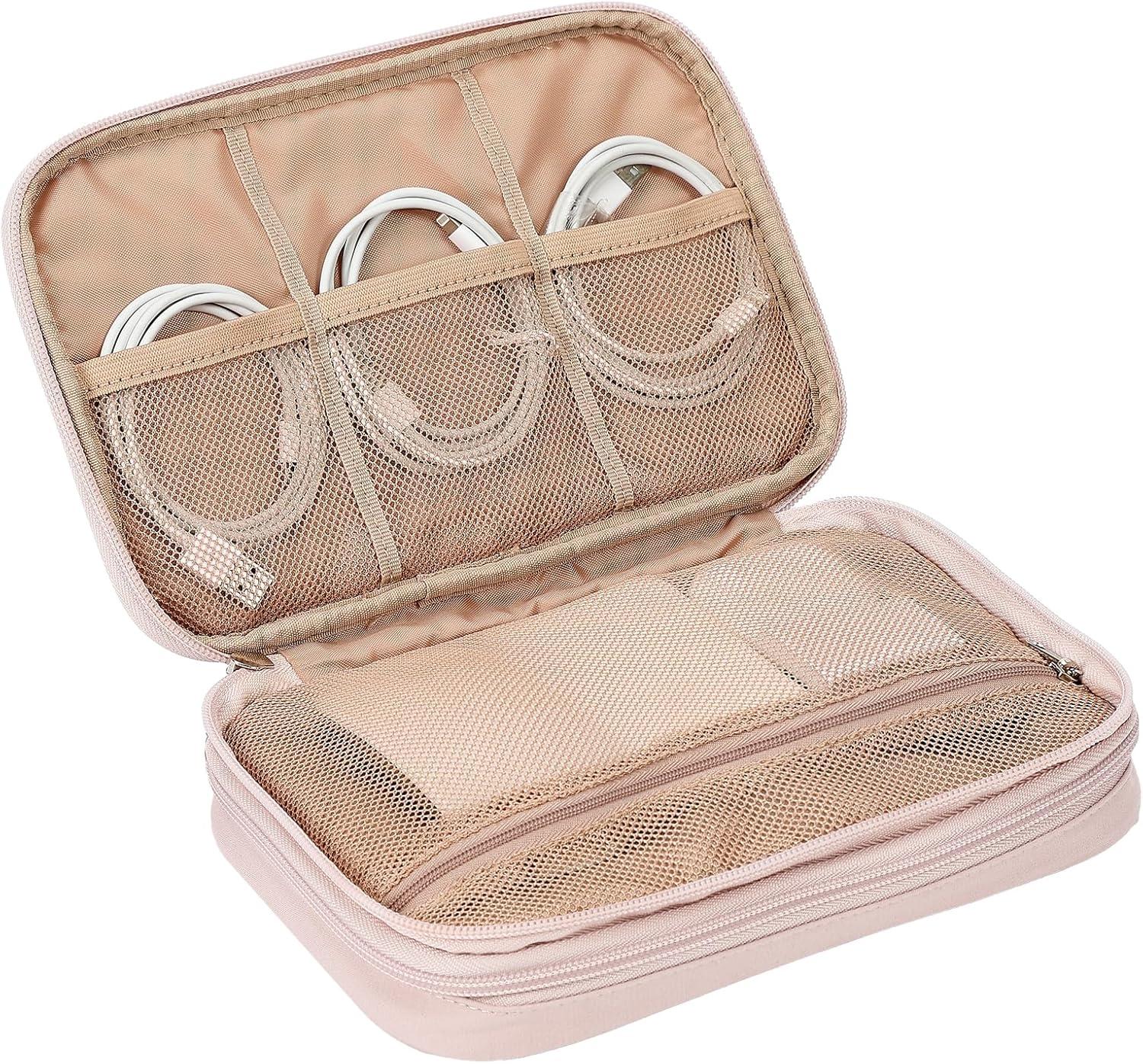 imageNISHEL Travel Cord Organizer Case Double Layers Tech Electronic Bag Essentials for Charger Cable Phone Flash drive Large PurplePink