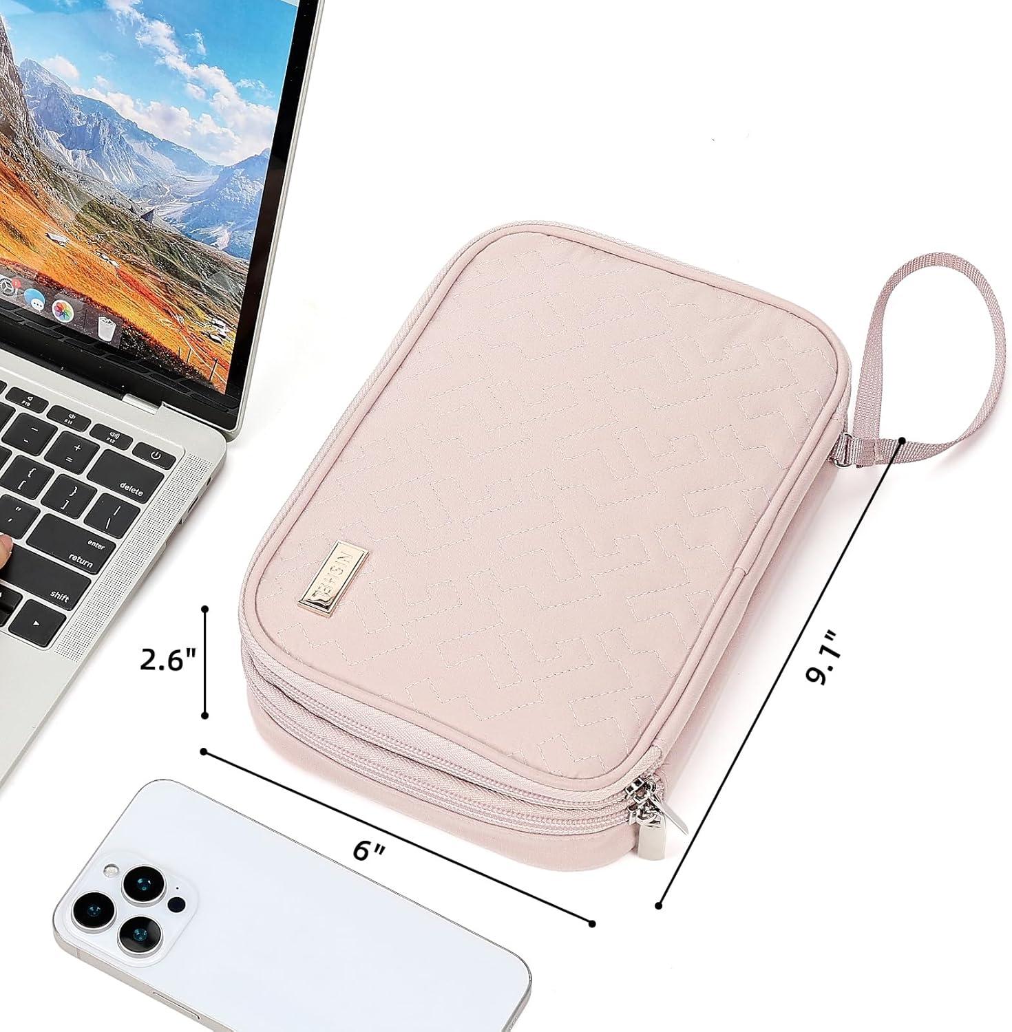 imageNISHEL Travel Cord Organizer Case Double Layers Tech Electronic Bag Essentials for Charger Cable Phone Flash drive Large PurplePink