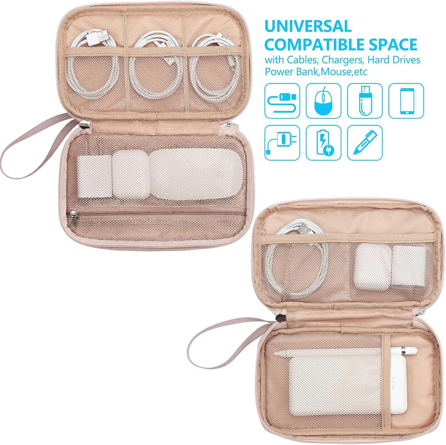 imageNISHEL Travel Cord Organizer Case Double Layers Tech Electronic Bag Essentials for Charger Cable Phone Flash drive Large PurplePink