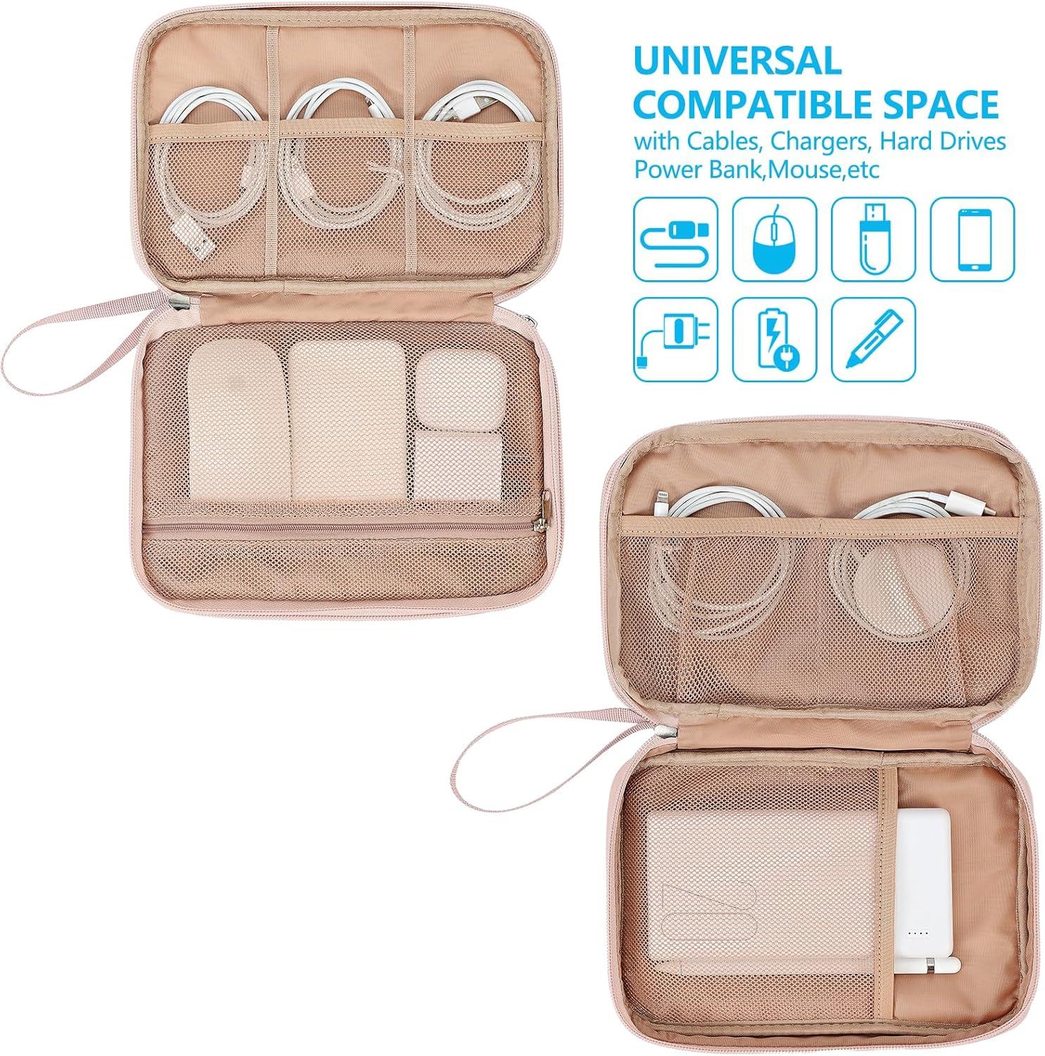 imageNISHEL Travel Cord Organizer Case Double Layers Tech Electronic Bag Essentials for Charger Cable Phone Flash drive Large PurplePink