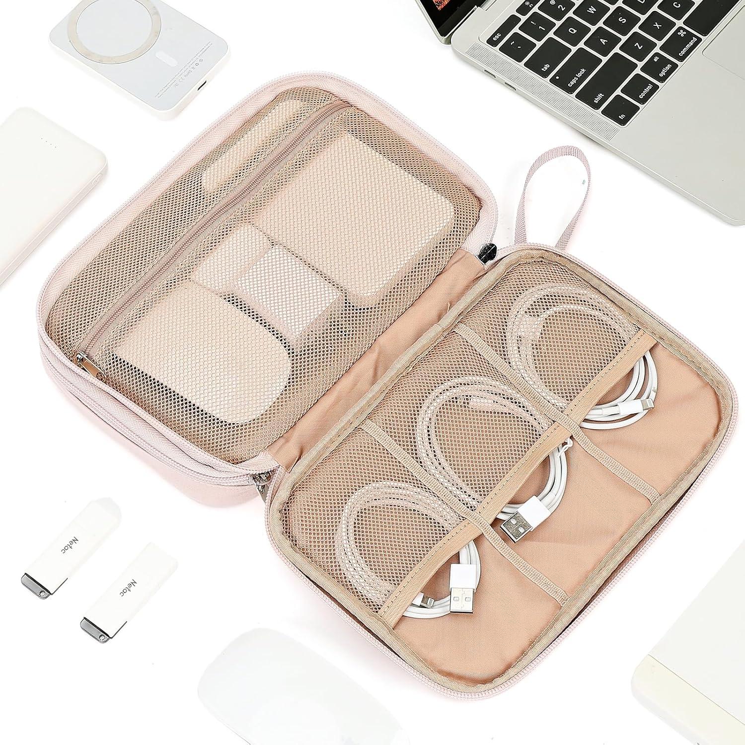 imageNISHEL Travel Cord Organizer Case Double Layers Tech Electronic Bag Essentials for Charger Cable Phone Flash drive Large PurplePink