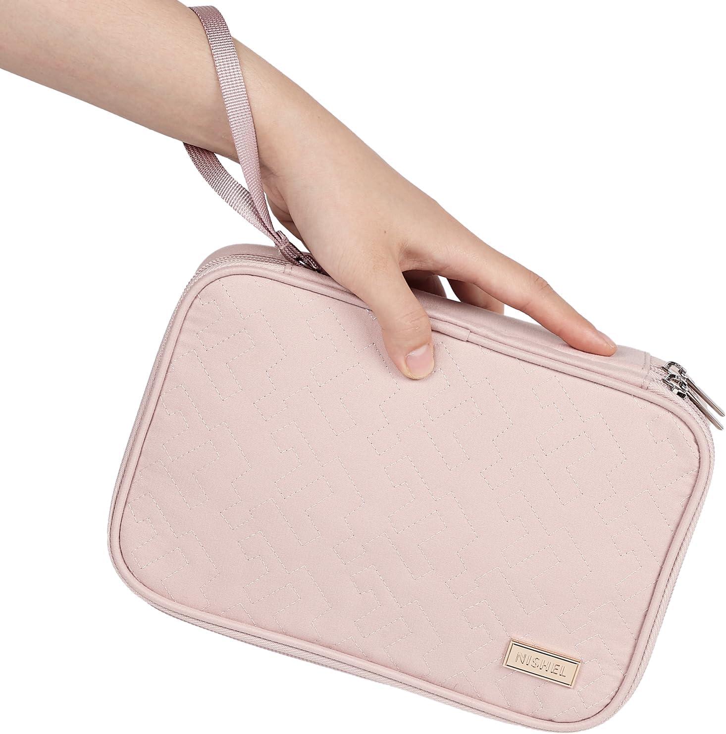 imageNISHEL Travel Cord Organizer Case Double Layers Tech Electronic Bag Essentials for Charger Cable Phone Flash drive Large PurplePink