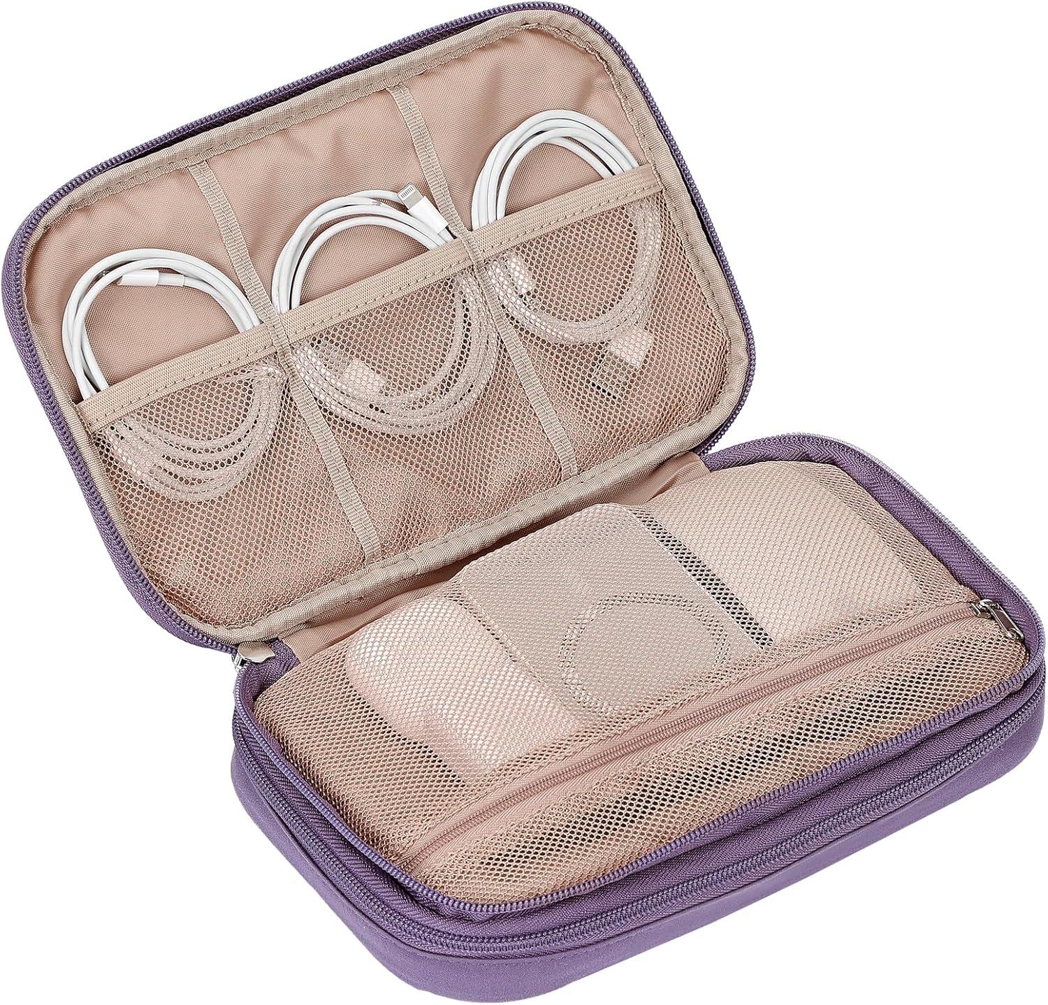 imageNISHEL Travel Cord Organizer Case Double Layers Tech Electronic Bag Essentials for Charger Cable Phone Flash drive Large PurplePurple