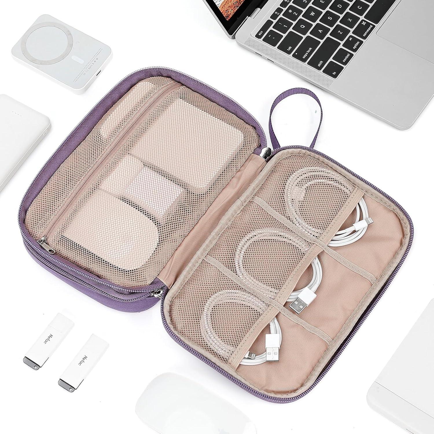 imageNISHEL Travel Cord Organizer Case Double Layers Tech Electronic Bag Essentials for Charger Cable Phone Flash drive Large PurplePurple