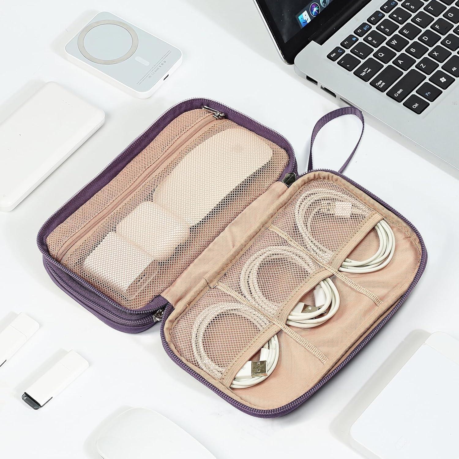 imageNISHEL Travel Cord Organizer Case Double Layers Tech Electronic Bag Essentials for Charger Cable Phone Flash drive Large PurplePurple