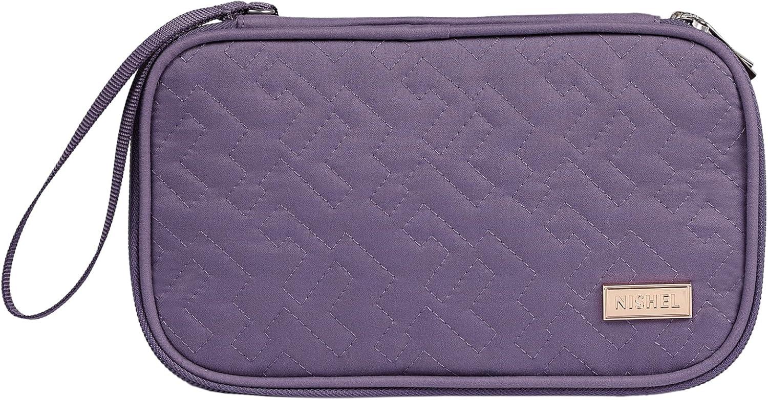 imageNISHEL Travel Cord Organizer Case Double Layers Tech Electronic Bag Essentials for Charger Cable Phone Flash drive Large PurplePurple