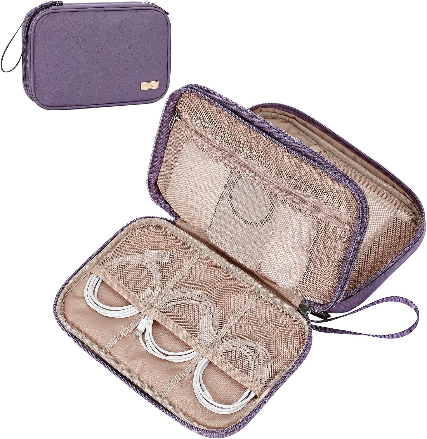 imageNISHEL Travel Cord Organizer Case Double Layers Tech Electronic Bag Essentials for Charger Cable Phone Flash drive Large PurplePurple