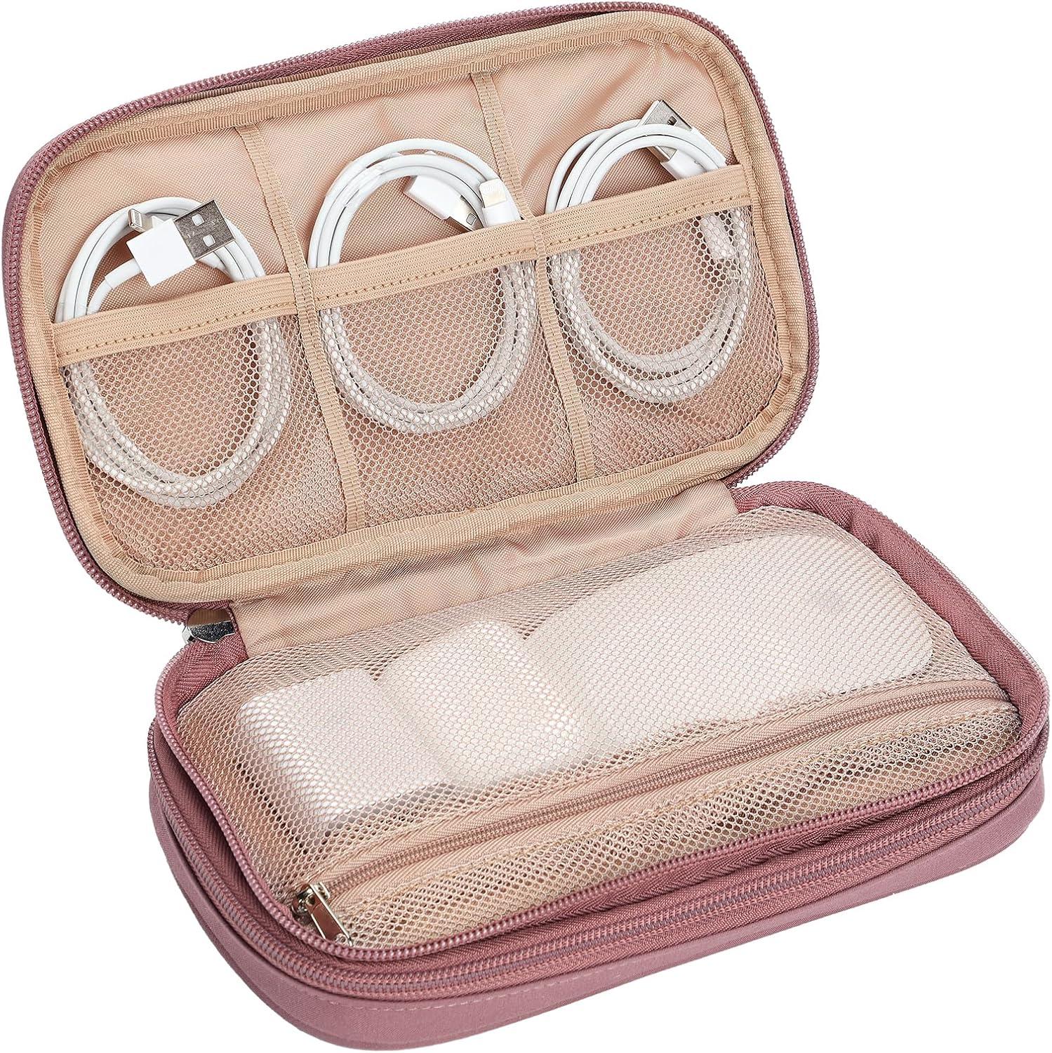 imageNISHEL Travel Cord Organizer Case Double Layers Tech Electronic Bag Essentials for Charger Cable Phone Flash drive Large PurpleRosewood Pink