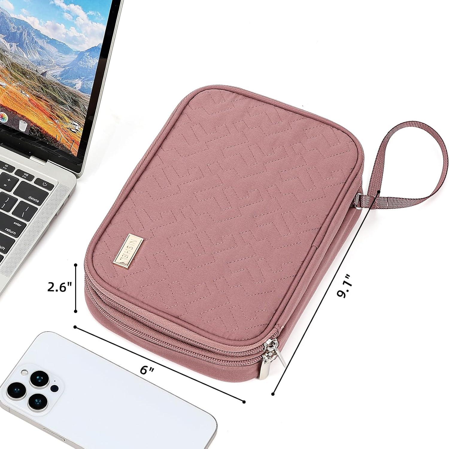 imageNISHEL Travel Cord Organizer Case Double Layers Tech Electronic Bag Essentials for Charger Cable Phone Flash drive Large PurpleRosewood Pink
