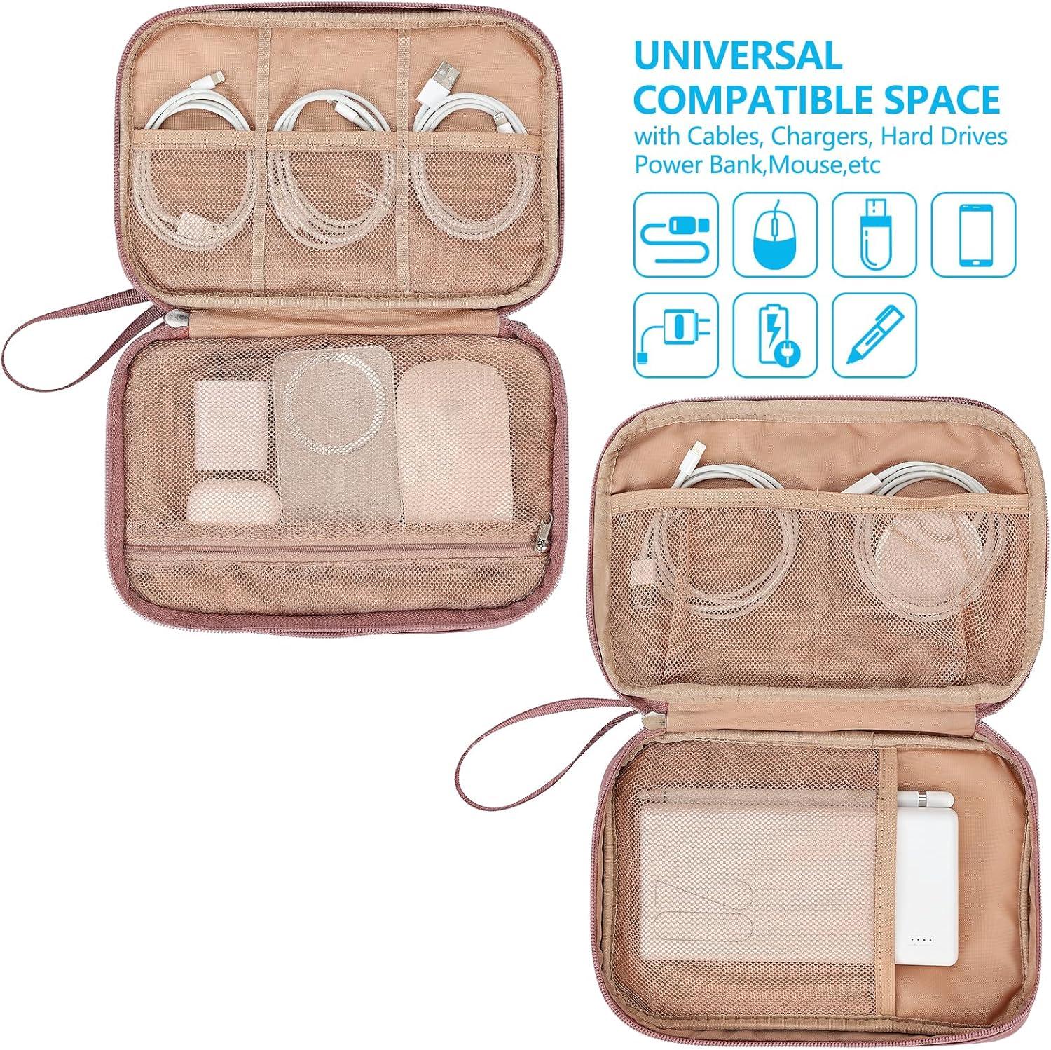 imageNISHEL Travel Cord Organizer Case Double Layers Tech Electronic Bag Essentials for Charger Cable Phone Flash drive Large PurpleRosewood Pink