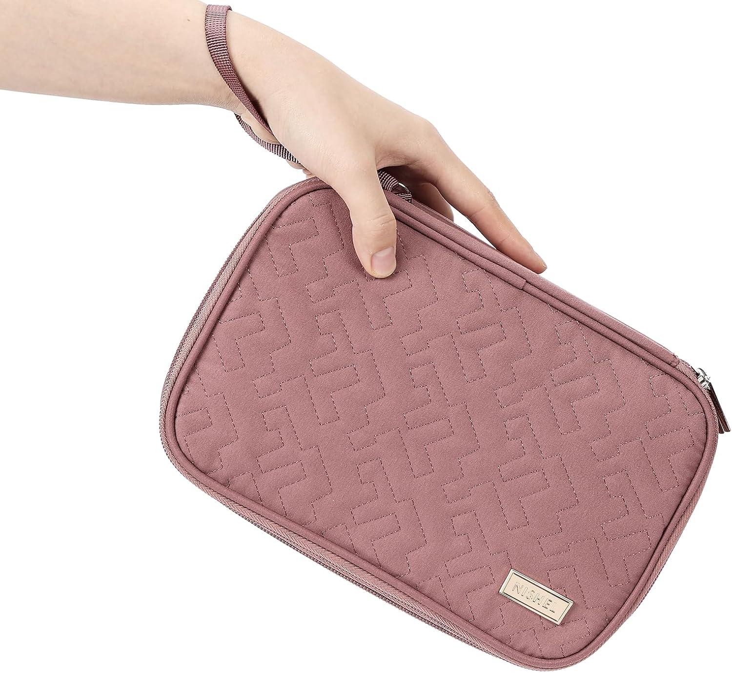 imageNISHEL Travel Cord Organizer Case Double Layers Tech Electronic Bag Essentials for Charger Cable Phone Flash drive Large PurpleRosewood Pink