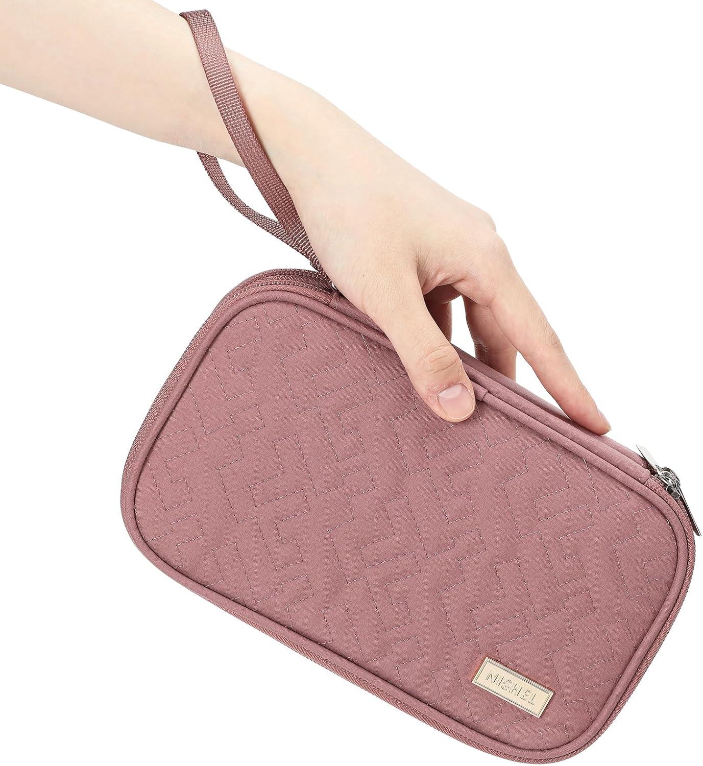 imageNISHEL Travel Cord Organizer Case Double Layers Tech Electronic Bag Essentials for Charger Cable Phone Flash drive Large PurpleRosewood Pink