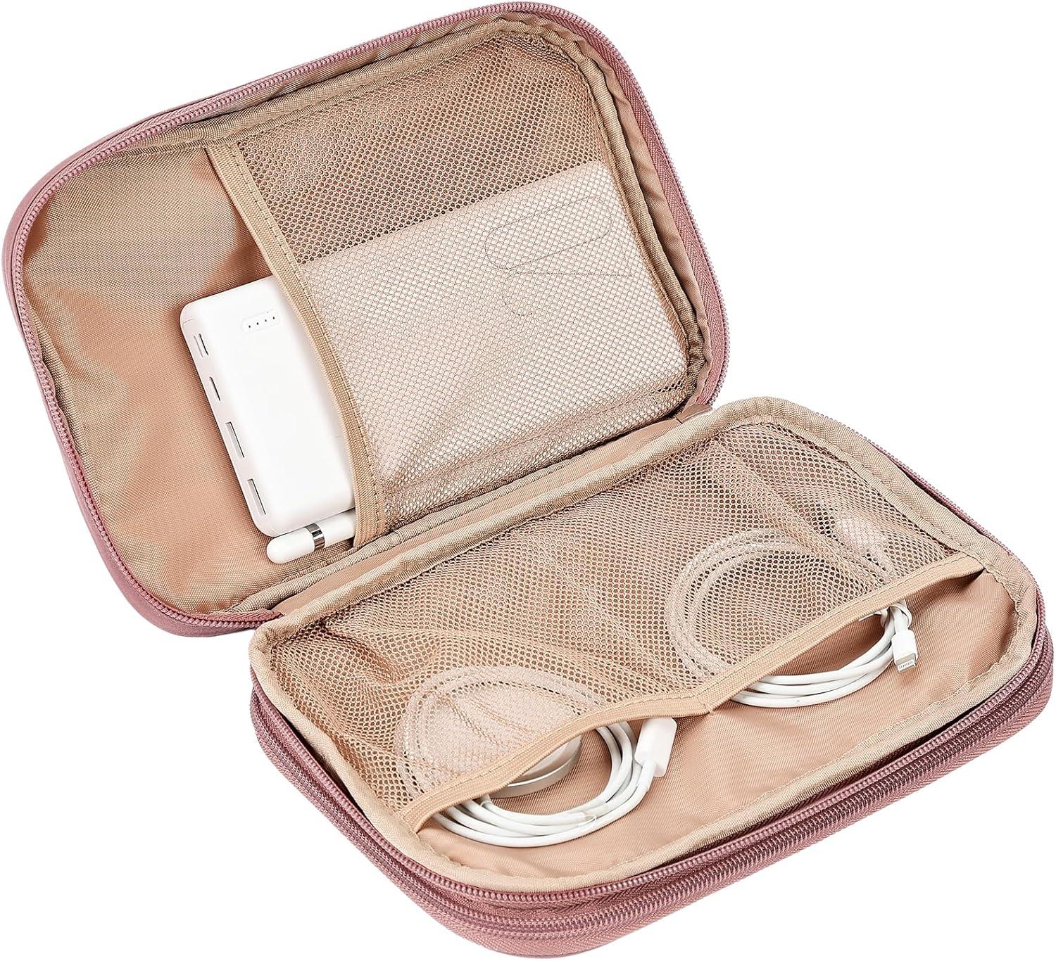 imageNISHEL Travel Cord Organizer Case Double Layers Tech Electronic Bag Essentials for Charger Cable Phone Flash drive Large PurpleRosewood Pink