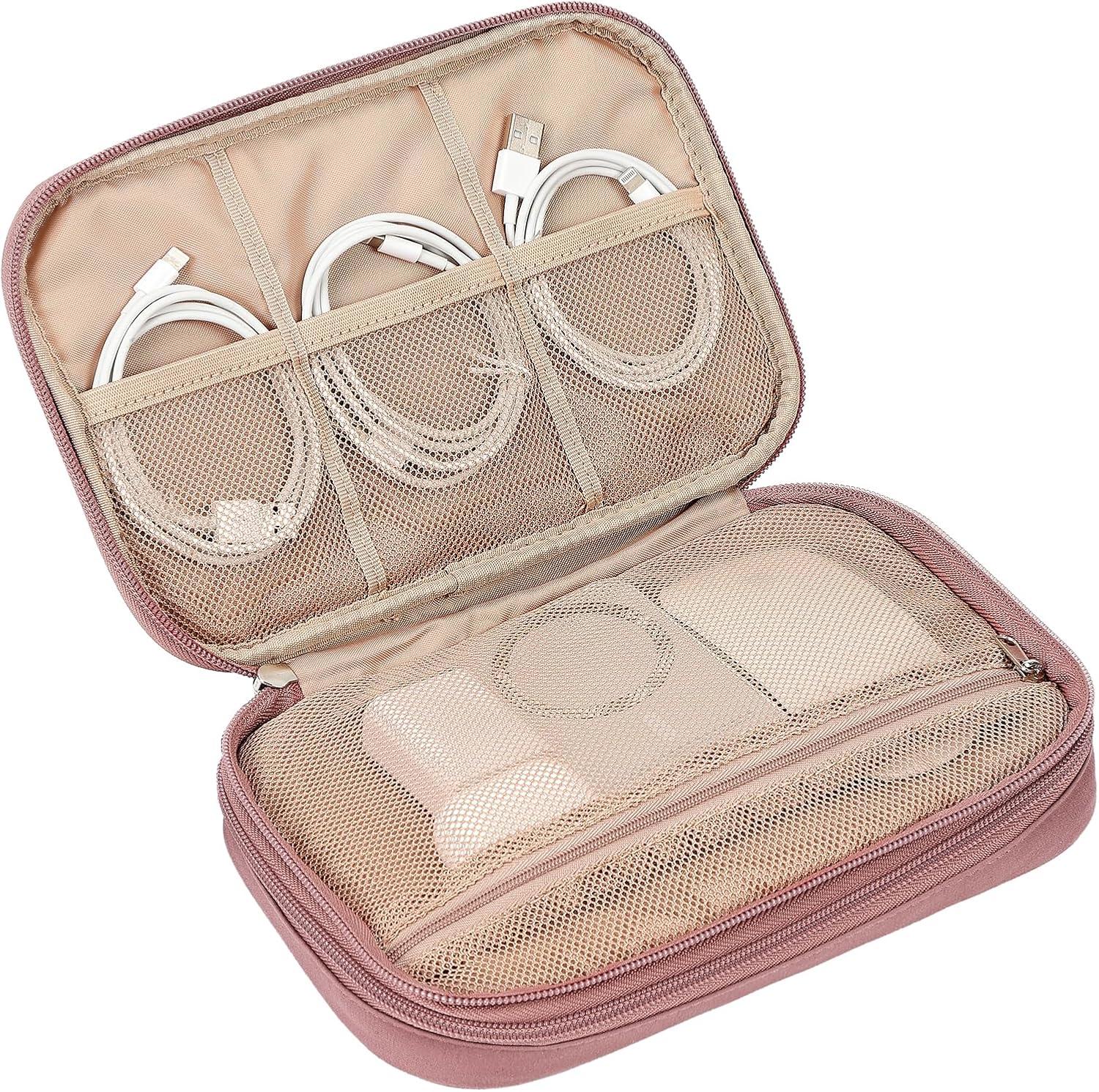 imageNISHEL Travel Cord Organizer Case Double Layers Tech Electronic Bag Essentials for Charger Cable Phone Flash drive Large PurpleRosewood Pink