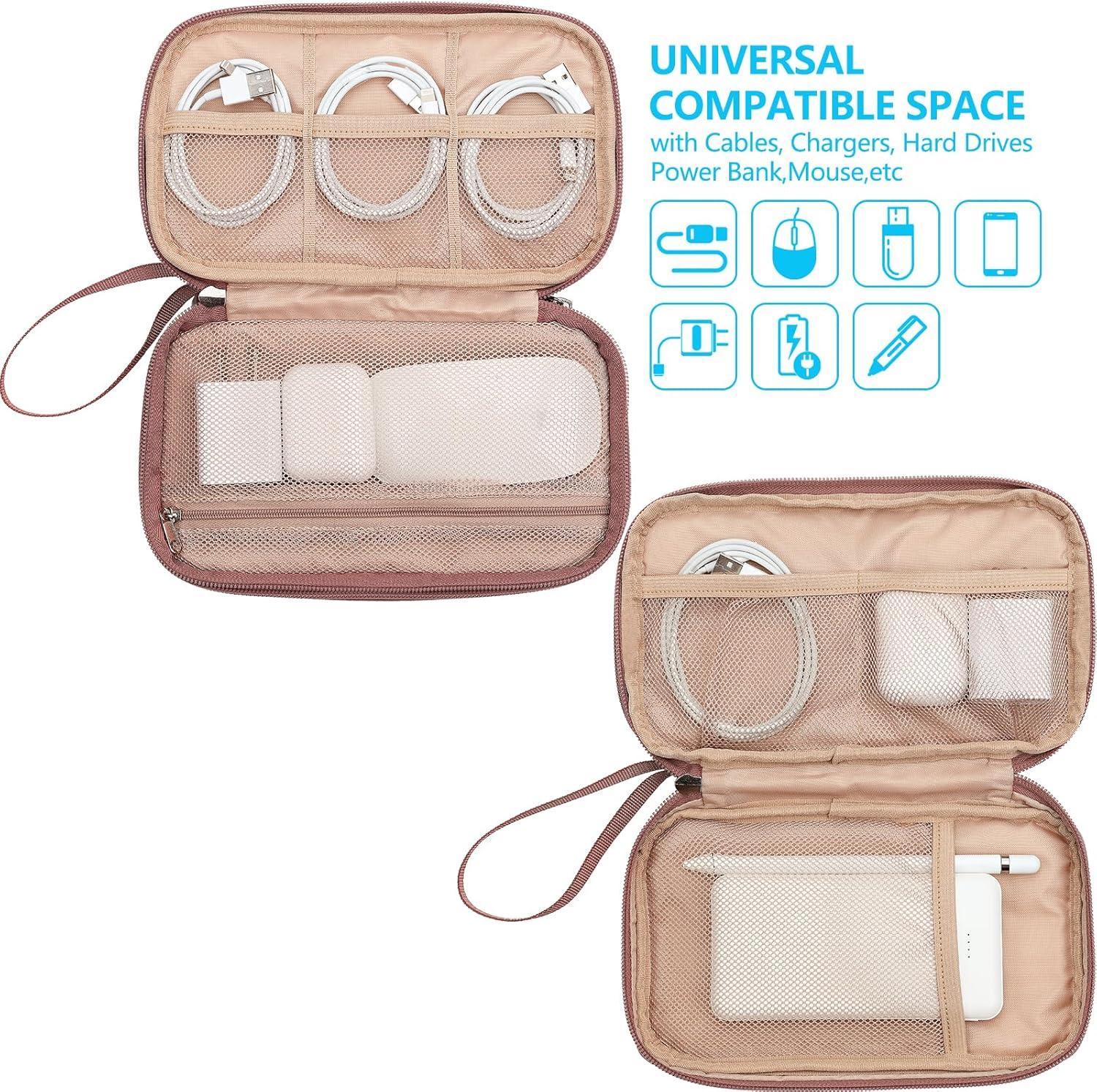 imageNISHEL Travel Cord Organizer Case Double Layers Tech Electronic Bag Essentials for Charger Cable Phone Flash drive Large PurpleRosewood Pink