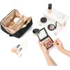 imageNISHEL Travel Makeup Bag for Women Fluffy ampamp Lightweight Open Flat Cosmetic Organizer with Multiple Functional Divider for Brush Independent Storage Handle for Easy Portability BlackBlack