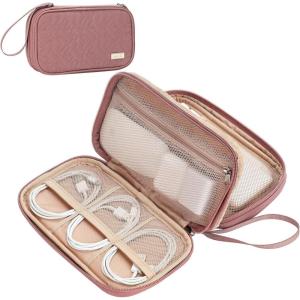 imageNISHEL Travel Cord Organizer Case Double Layers Tech Electronic Bag Essentials for Charger Cable Phone Flash drive Large PurpleRosewood Pink