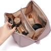imageNISHEL Travel Makeup Bag for Women Fluffy ampamp Lightweight Open Flat Cosmetic Organizer with Multiple Functional Divider for Brush Independent Storage Handle for Easy Portability PeachPinkPeachPink