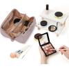 imageNISHEL Travel Makeup Bag for Women Fluffy ampamp Lightweight Open Flat Cosmetic Organizer with Multiple Functional Divider for Brush Independent Storage Handle for Easy Portability PeachPinkPeachPink