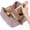 imageNISHEL Travel Makeup Bag for Women Fluffy ampamp Lightweight Open Flat Cosmetic Organizer with Multiple Functional Divider for Brush Independent Storage Handle for Easy Portability PeachPinkPeachPink