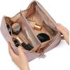 imageNISHEL Travel Makeup Bag for Women Fluffy ampamp Lightweight Open Flat Cosmetic Organizer with Multiple Functional Divider for Brush Independent Storage Handle for Easy Portability PeachPinkPeachPink