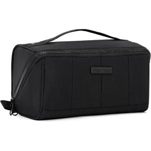 imageNISHEL Travel Makeup Bag for Women Fluffy ampamp Lightweight Open Flat Cosmetic Organizer with Multiple Functional Divider for Brush Independent Storage Handle for Easy Portability PeachPinkBlack