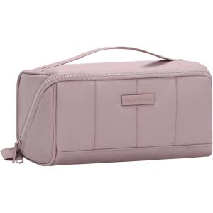 imageNISHEL Travel Makeup Bag for Women Fluffy ampamp Lightweight Open Flat Cosmetic Organizer with Multiple Functional Divider for Brush Independent Storage Handle for Easy Portability PeachPinkPeachPink