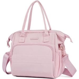 imageNISHEL Insulated Tote Lunch Bag for Women Fluffy ampamp Lightweight Wideopen Cooler Case with Leakproof EasyClean PEVA Lining Multiple Pocket for Separate Storage Ideal for Work Picnic Pink