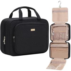 image:imageNISHEL Travel Toiletry Bag for Women Makeup Essentials Organizer Hanging Case for Accessories Cosmetics Medium Size RosewoodPinkBlack