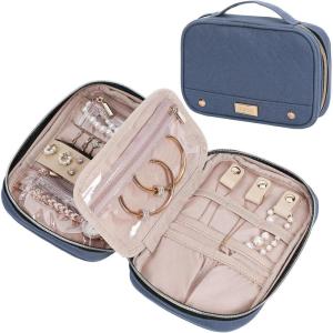 image:imageNISHEL Travel Jewelry Case Holiday Organizer for Necklaces Earrings Rings Bracelets WatchSmallBlackAegeanBlue