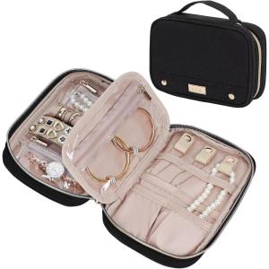 image:imageNISHEL Travel Jewelry Case Holiday Organizer for Necklaces Earrings Rings Bracelets WatchSmallBlackBlack