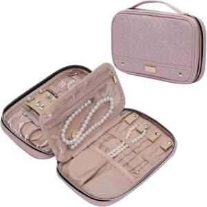 image:imageNISHEL Travel Jewelry Case Holiday Organizer for Necklaces Earrings Rings Bracelets WatchSmallBlackPeach Pink