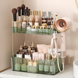 image:imageBathroom Counter Organizer for Vanity Makeup Organizer Countertop with Holder Large Capacity Storage Rack Perfect Large Skincare Hair Care Perfume Easy to Install Gold 3TiersGreen