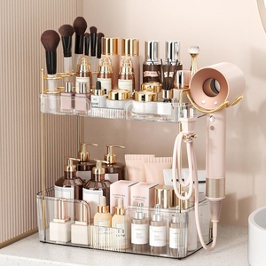 image:imageBathroom Counter Organizer for Vanity Makeup Organizer Countertop with Holder Large Capacity Storage Rack Perfect Large Skincare Hair Care Perfume Easy to Install Gold 3TiersClear