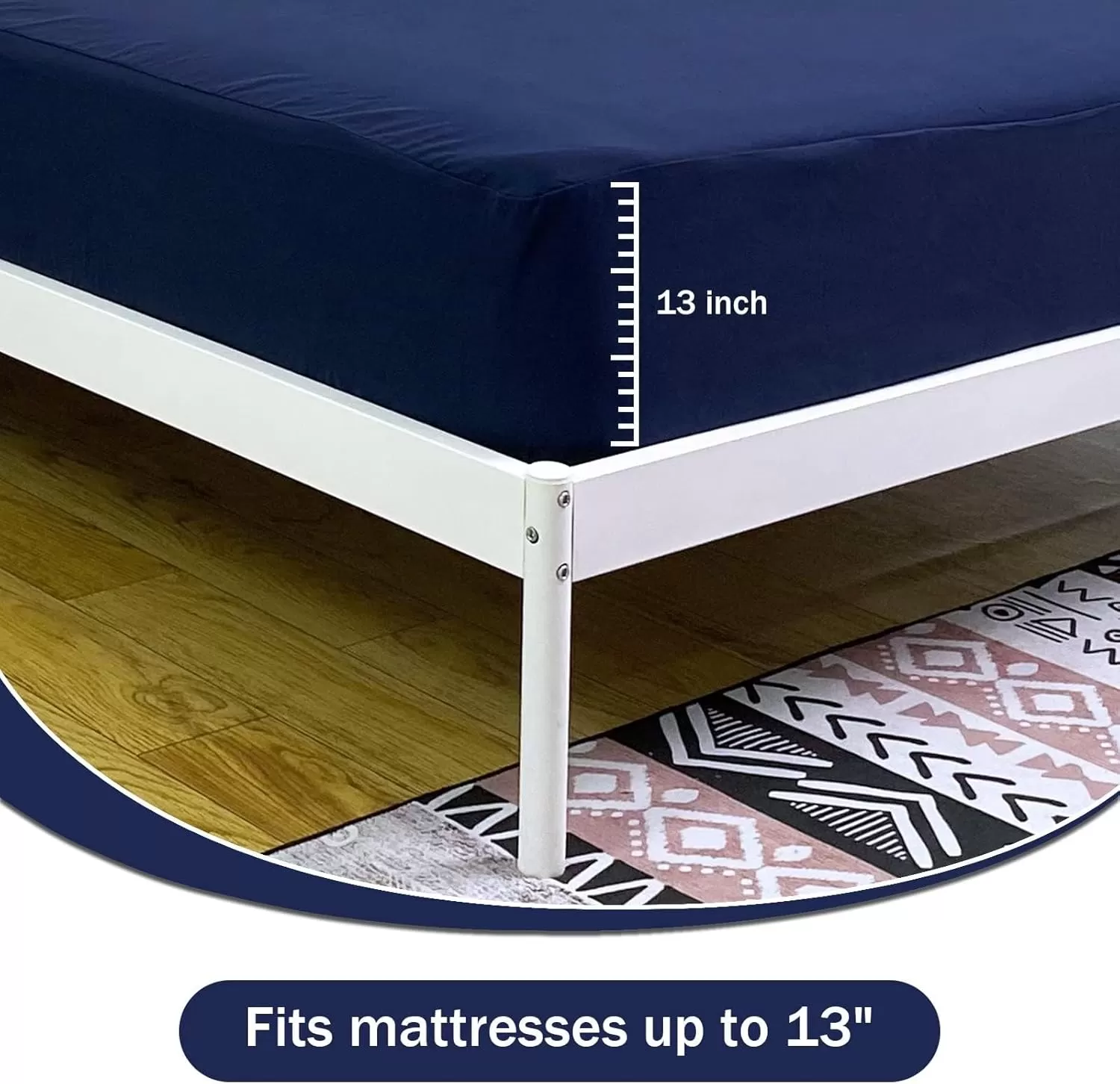 imageBedecor Cal King Fitted Sheet Snug Fit Stay in Place1 Bottom Sheet Only Soft Elastic Microfiber Durable Standard Pocket Fit up to 13 inch Mattress PerfectlyWhiteNavy