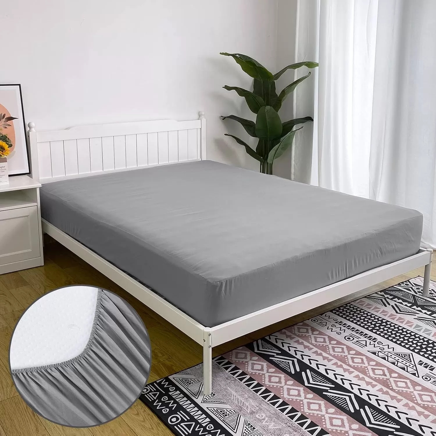 imageBedecor Cal King Fitted Sheet Snug Fit Stay in Place1 Bottom Sheet Only Soft Elastic Microfiber Durable Standard Pocket Fit up to 13 inch Mattress PerfectlyWhiteGray