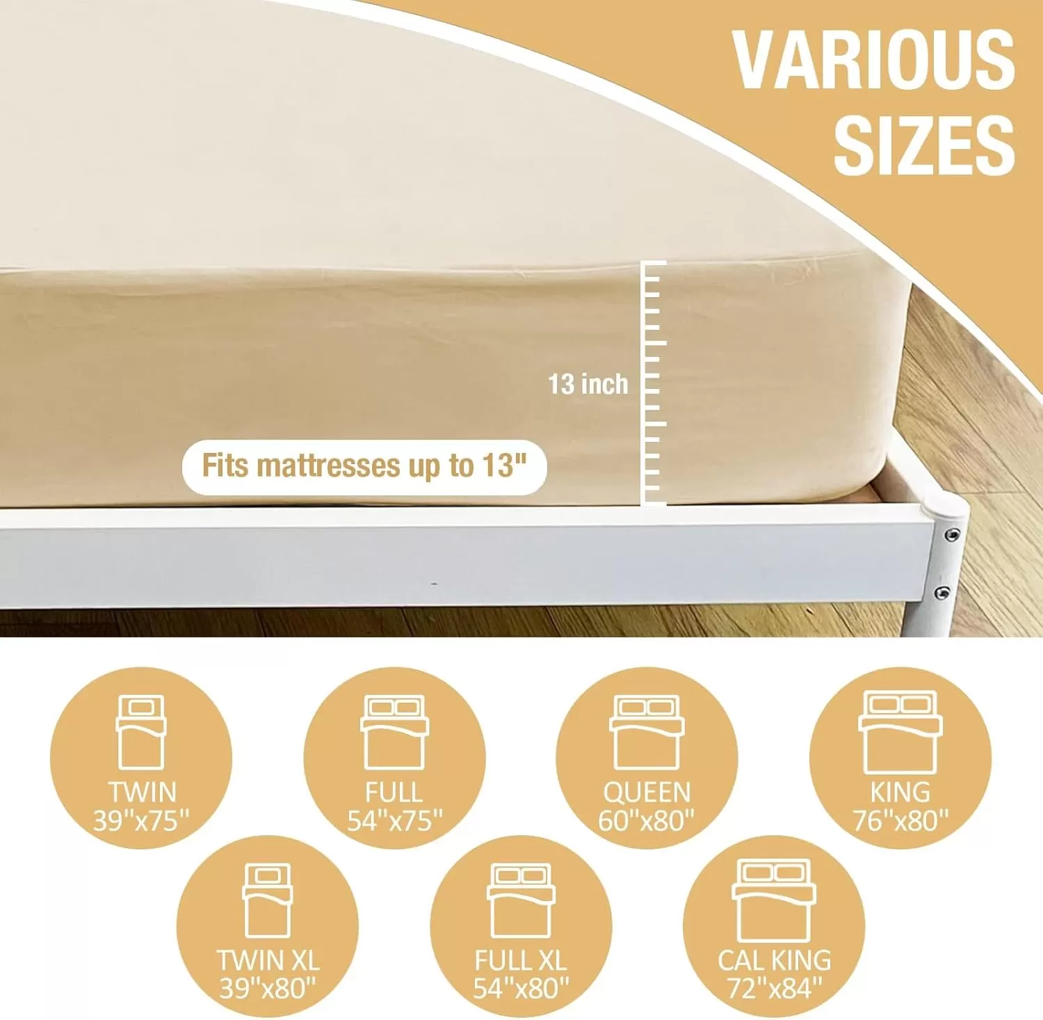 imageBedecor Cal King Fitted Sheet Snug Fit Stay in Place1 Bottom Sheet Only Soft Elastic Microfiber Durable Standard Pocket Fit up to 13 inch Mattress PerfectlyWhiteBeige