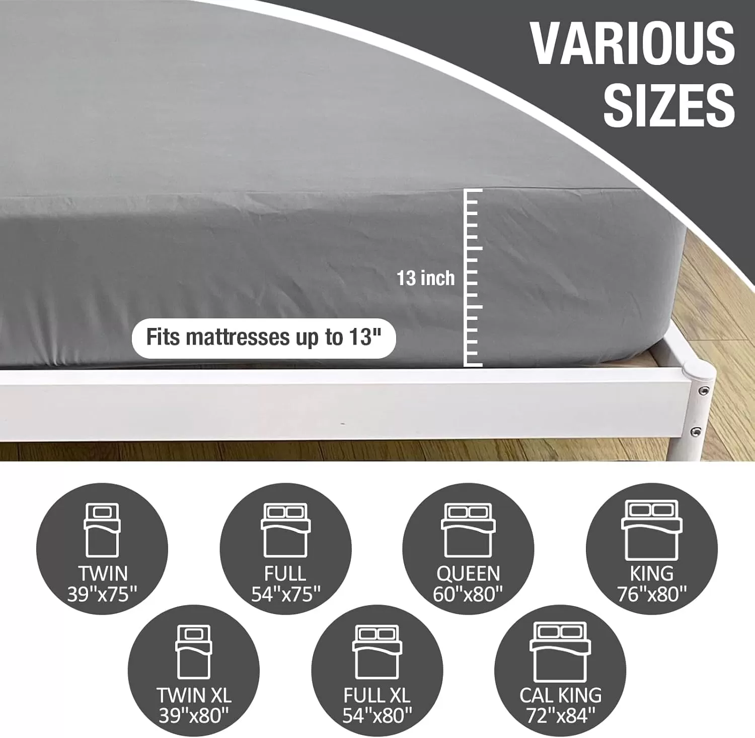 imageBedecor Cal King Fitted Sheet Snug Fit Stay in Place1 Bottom Sheet Only Soft Elastic Microfiber Durable Standard Pocket Fit up to 13 inch Mattress PerfectlyWhiteGray