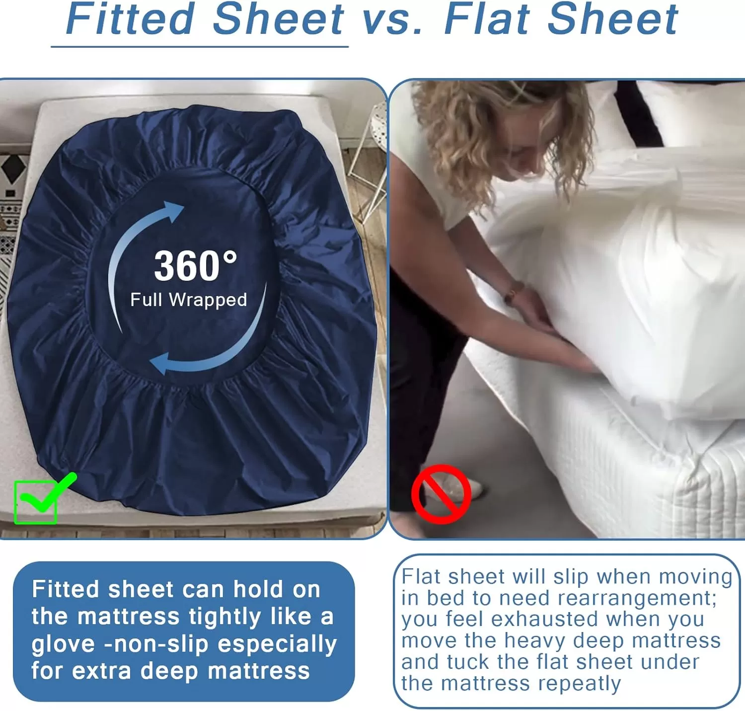 imageBedecor Extra Deep Pocket Twin Fitted Sheet Only for 18 to 21 Inch Super Thick Mattress That Stay TightAll Around Elastic BottomDoesnt Pop OffNavy Blue