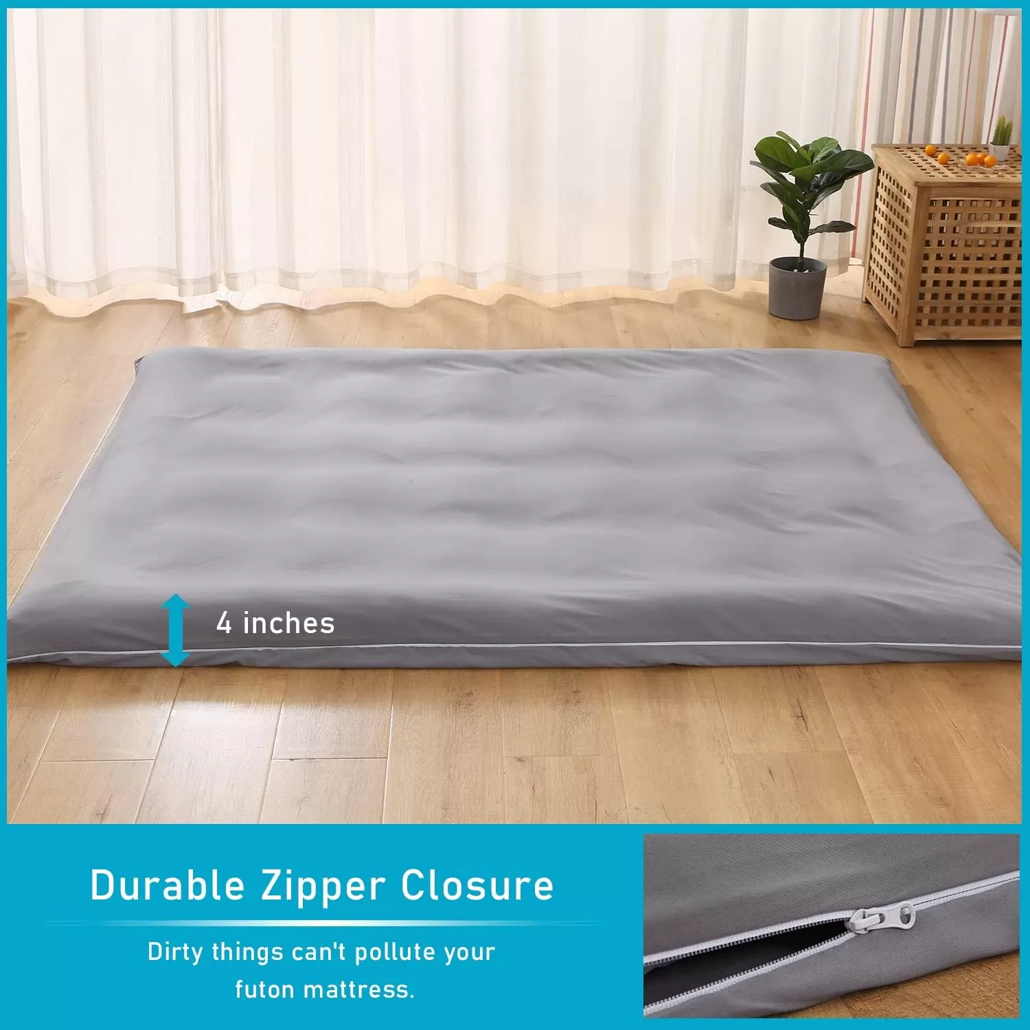 imageBedecor Floor Futon Mattress Cover Only for Traditional Japanese Futon MattressZipper Soft SkinFriendly Breathable Without Shrinkingfor Bedroom Living Room Hotel Dormitory RV GreyTwinFull