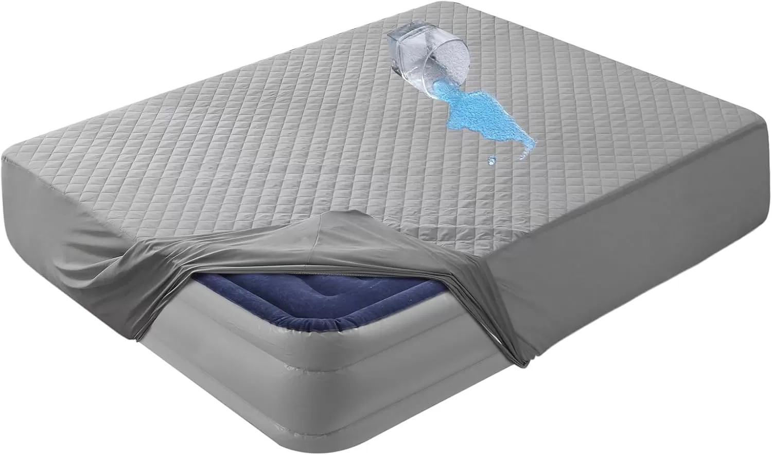 imageBedecor King Air Mattress Pad Cover Gray Waterproof Mattress Topper Quilted Air Bed Mattress Protector Heavy Absorbent Soft Breathable ampamp Noiseless Mattress Pad Fitted Style Deep Up to 18quotTwin