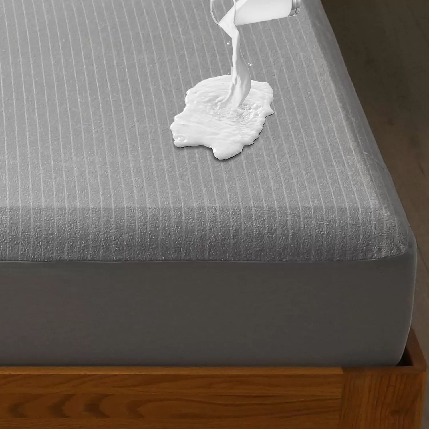 imageBedecor Twin Size Mattress Protector Waterproof Mattress Cover 39quot75quotStripe Mattress Sheet Stylish SoftDeep Pockets to 18quot GreyTwin