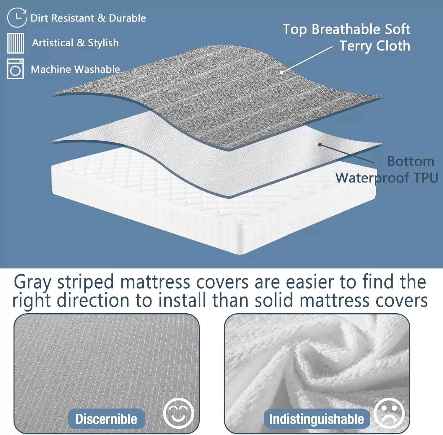 imageBedecor Twin Size Mattress Protector Waterproof Mattress Cover 39quot75quotStripe Mattress Sheet Stylish SoftDeep Pockets to 18quot GreyTwin