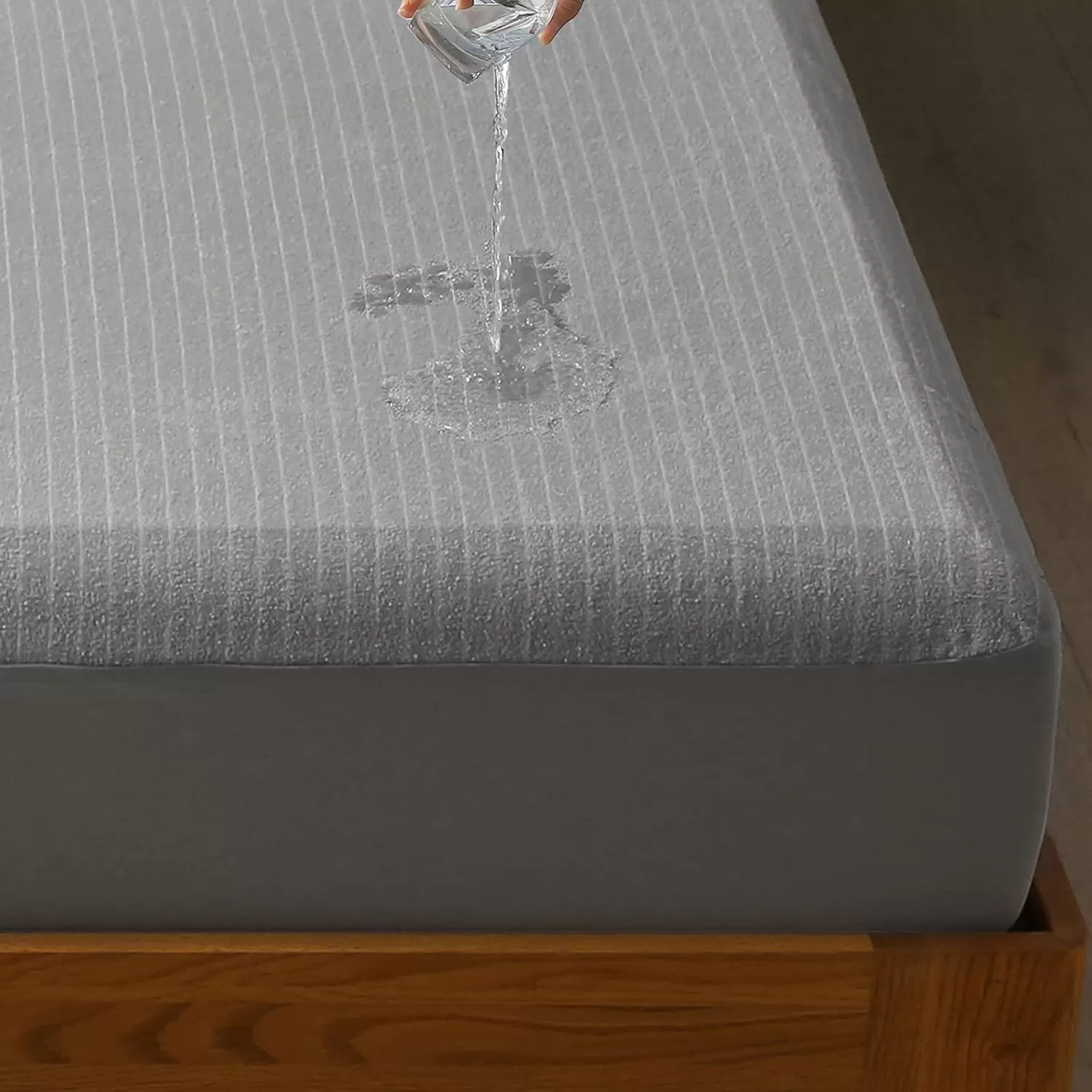 imageBedecor Twin Size Mattress Protector Waterproof Mattress Cover 39quot75quotStripe Mattress Sheet Stylish SoftDeep Pockets to 18quot GreyTwin